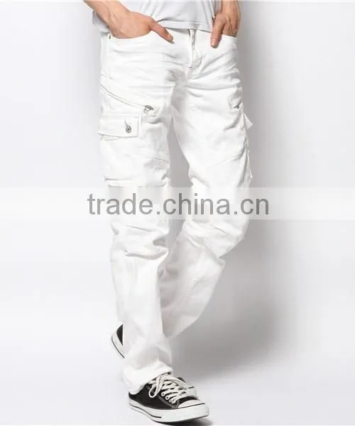 Metal Zipper White Cargo Pants for Men