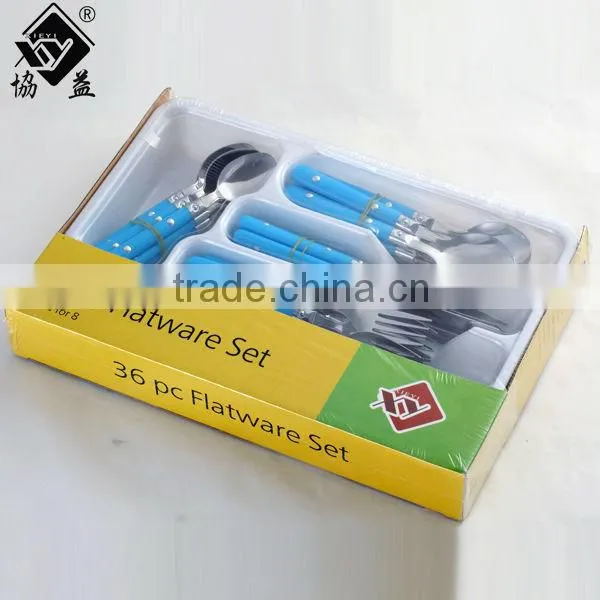 Wholesale 24PCS Stainless Steel PP Plastic Handle Flatware Set With Plastic Tray