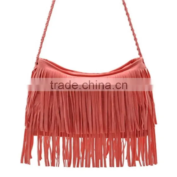 Hot Sale 2015 Fashion Women Handbag Tassel Cross Body Women Bag Solid Color Zipper Shoulder Bags Leather Handbags for Female photo-2
