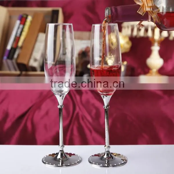 Clear Lead Free Normal Glass Champagne Drinking Glass Set With Metal Stand photo-2