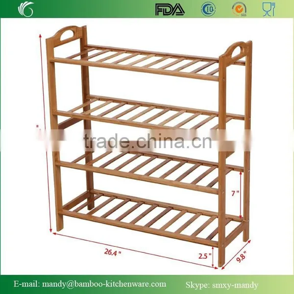 4-Tier Bamboo Wooden Shoe Rack,Bamboo Folding Shoe Rack, Entryway Shoe Shelf Storage Organizer photo-5
