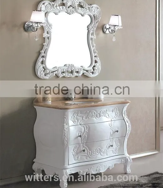 Spanish Vintage b Bathroom Vanity Cabinet Solid Wood Luxury Bathroom Furniture With Carved Flower WTS334 photo-3