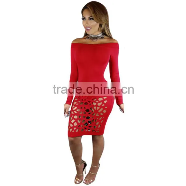 Bonvatt Long Sleeve Black Skirt Key Hole Causal Bandage Dress for Women