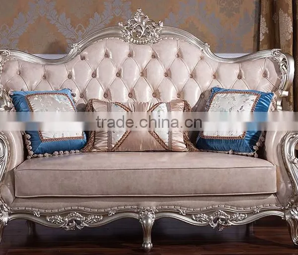 Classic European Style Living Room Solid Wood Magnolia Flower Hand Carving Genuine Leather Sofa Set photo-3