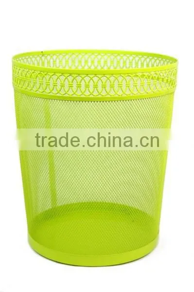 Hot Sale Round Metal Mesh Waste Bin for Home and Office/yellow Promotional Wastebin for Household photo-2