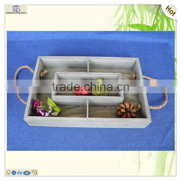 Antique Food Drink Flower Serving Compartments Wood Tray photo-4