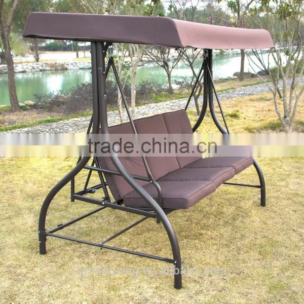 Patio Swing Hammock Chair With Cushion (Brown 3 Seat Bed Swing) photo-2