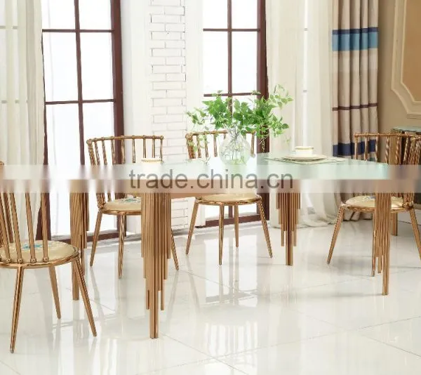 High Quality Lunxry Modern Stainless Steel Dinning Table and Chairs AH069 photo-5