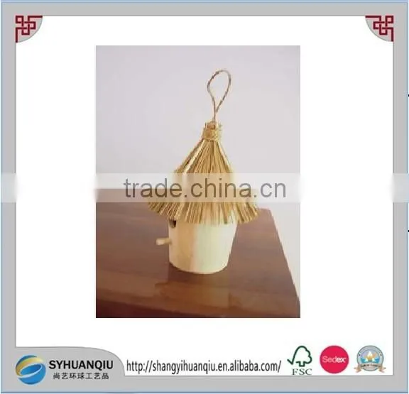 Wooden Bird Cage of Straw Roof for One Bird photo-2