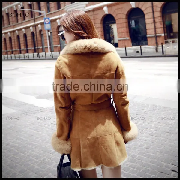 Fashion Imported Ladies Winter Faux Fur Suede Coat With Big Fur Collar Waist Jackets photo-3