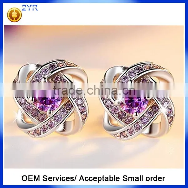 Cheap Wholesale 925 Sterling Silver Purple Diamond Stud Earrings photo-2