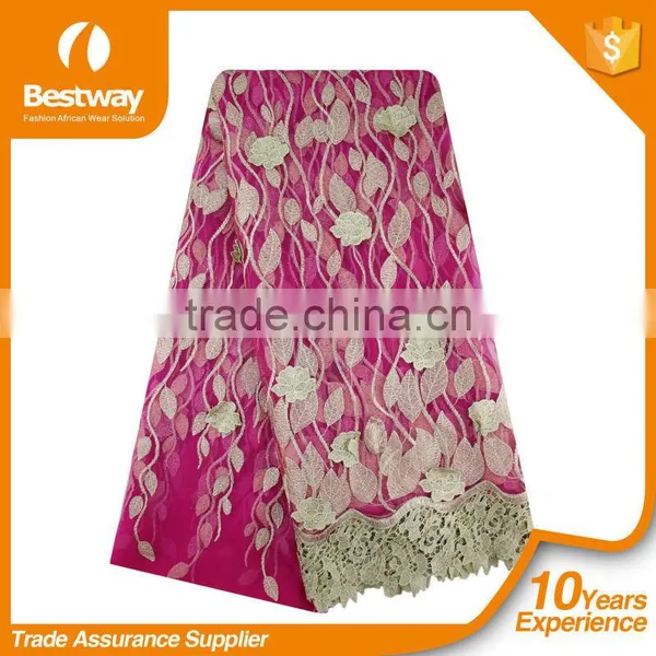 2015 Latest Bestway Lace Fabrics Embroidery Tulle Lace High Quality African French Lace for Fashion Party Dress photo-2