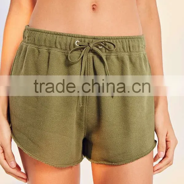 MGOO China Manufactured Terry Knit Gym Raw Cut Shorts Women Sports Wear Drawstring Waistband Shorts photo-2