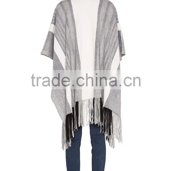 Wholesale Winter Tassel Women Cashmere Knitted Poncho photo-3