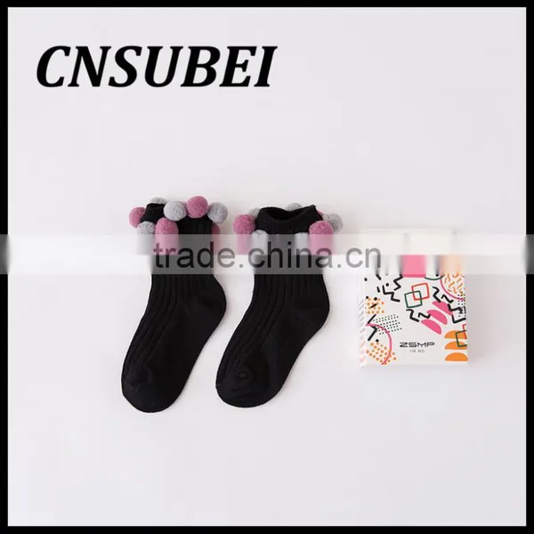 South Korea Cute Travel Children Socks With Cotton Balls,pure Cotton Contrast-color Creative at Home Socks photo-3