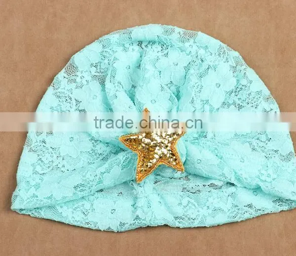 Indian Kids Turban Sequin Start Lace Hat, Fashion Sequin Hats With Lace Design photo-4