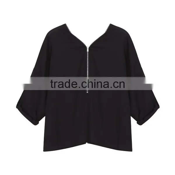 Fashionable Women Knitted Zipper t Shirt Top With 7/8 Sleeve photo-6