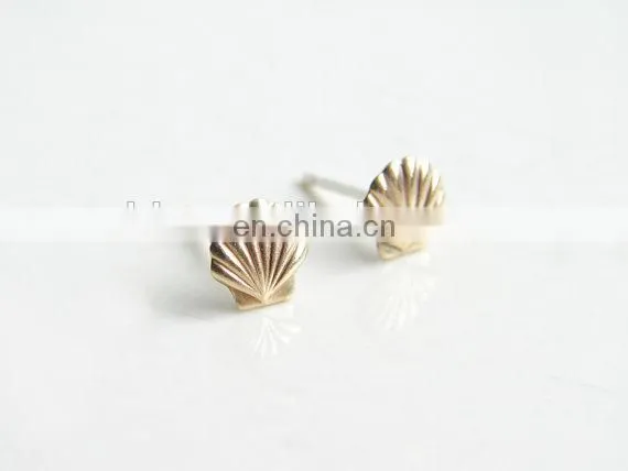 Teeny Tiny Gold Seashell Earrings Small Scallop Shell Simple Modern Jewelry photo-3