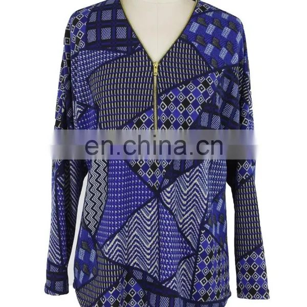 2017 Bysance Print Brushed Zipper Front Old Women Tunic Guangzhou Supplier photo-3