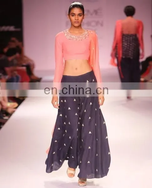 Coral and Navy Ghagra Sharara Set