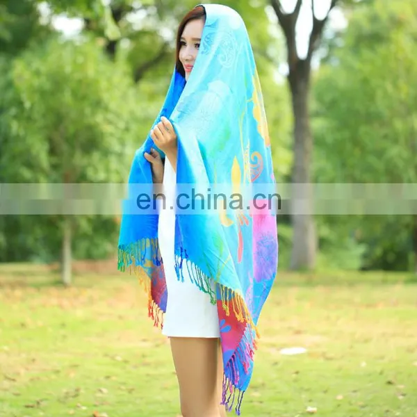 Cheap Minority Style Spring Summer Rainbow Cotton Scarf Tassel Air Conditioning Pashmina Warm Shawl