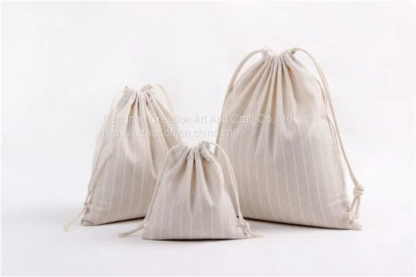 Stripe Cotton Linen Drawstring Candy Storage Bag Eco Gift Pouch photo-2
