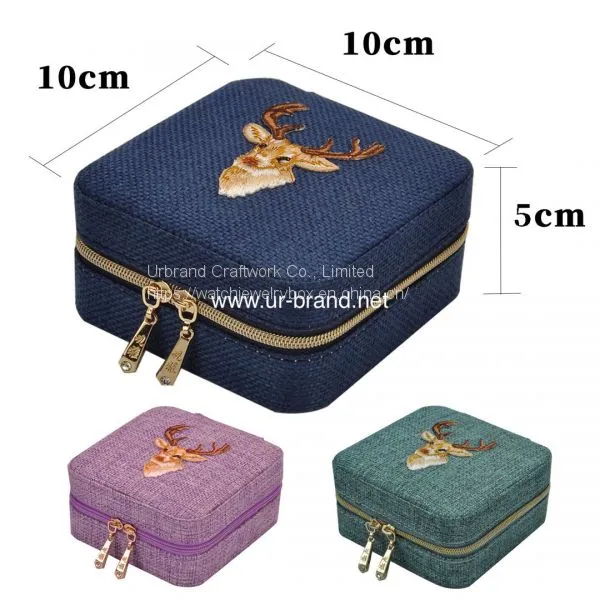 Jewelry Box Small Embroidery Retro Earrings Necklace Jewelry Portable Travel Storage photo-2