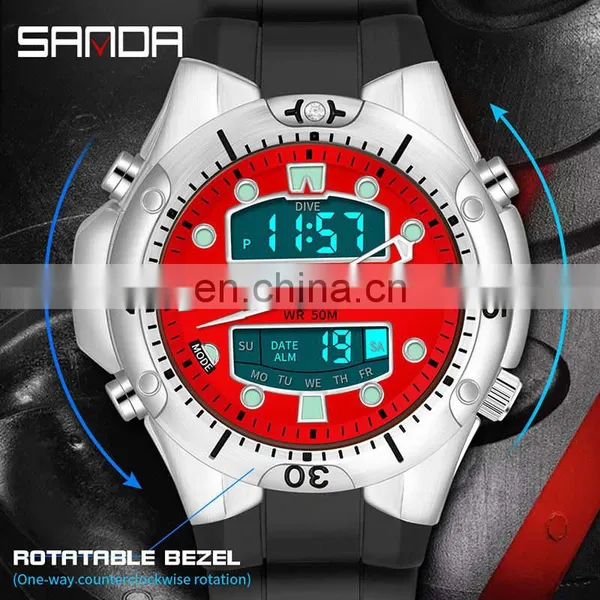 Sanda 3009 New Design Men LED Digital Watch Functional Waterproof Sport Watches Hip Hop photo-4