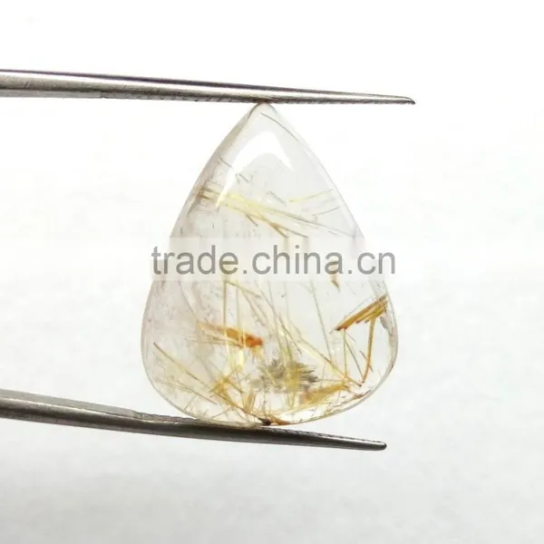 Amazing Loose Rutile Cabochon Pear Gemstone / Yellow Rutile Cabs Stone / Smooth Rutile photo-2