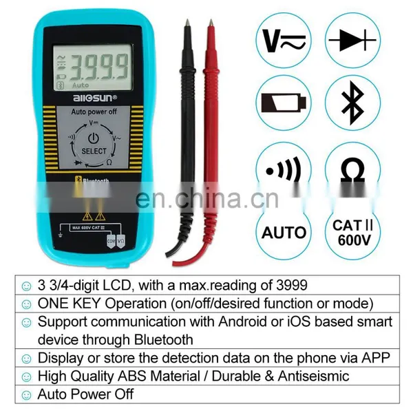 Allsun EM3255 Digital Multimeter With Use With Mobile App CAT III 600V Max. Reading 3999 Auto Power Off photo-3