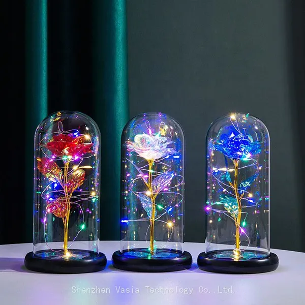 Mother's Valentine's Day Plastic Eternal Galaxy Rose in Glass Dome With LED Lights Wholesale Gift photo-3