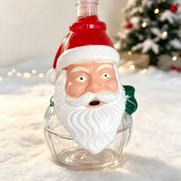 Santa‑Shaped Glass Liquor Bottle, Christmas Festival Decorative Empty Wine Bottle for Fruit Wine Liqueur, OEM ODM Available