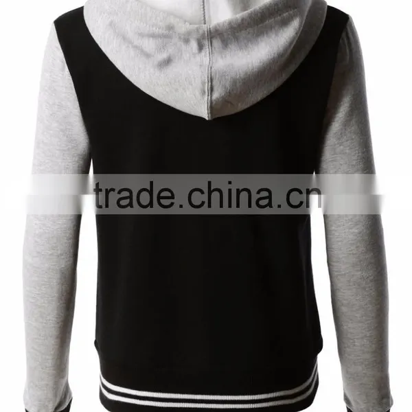 Baseball Varsity Jacket Contrast Sleeve Fleece Hoodie photo-4