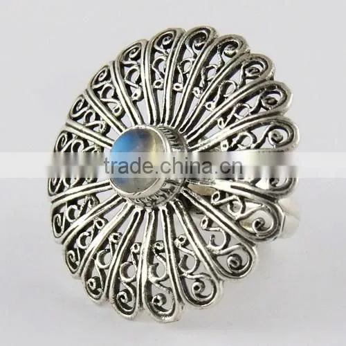 Deluxe Rainbow Moon Stone Ring, Gemstone Silver Jewelry, Handmade Silver Jewelry photo-3