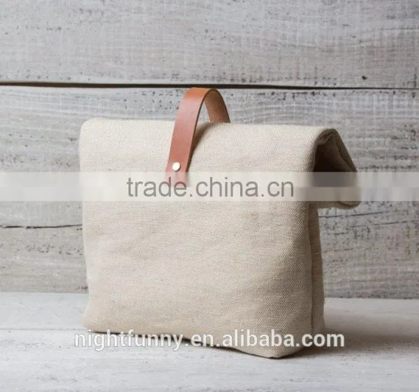 Canvas Lunch Bag for School Work,lightweight Handbag,white Canvas Rolled Tote Bag photo-2