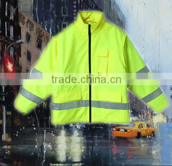 Yellow 300D Oxford High Reflective Waterproof Reversible Safety Raincoat Jacket photo-3
