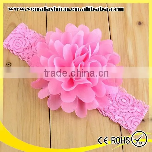 Lace Elastics Chiffon Flower Baby Hair Colorful Head Bands photo-2