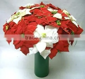 Seasonal Decor H68cm Red Velvet Christmas Single Stem Poinsettia Flower