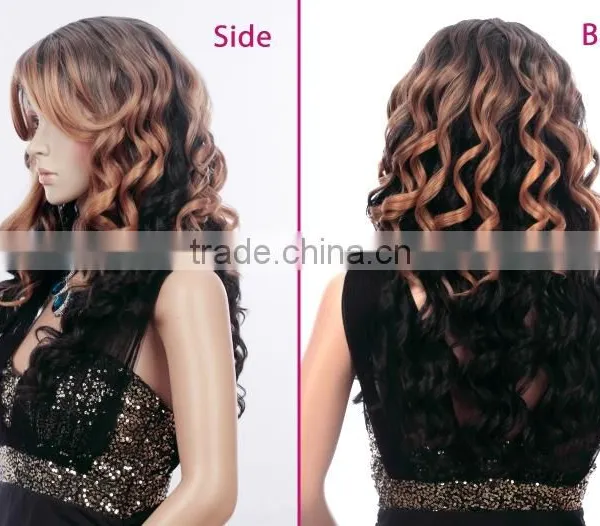 China Supplier Cheap Brown Kinky High Density Synthetic Ombre Curly Wigs photo-3