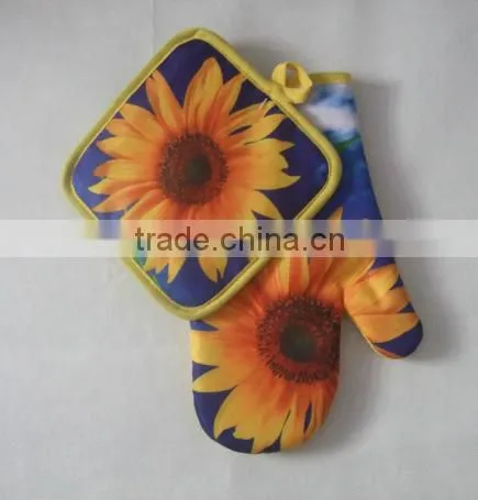 Kitchen Set Orange Color Photo Printing Poly Material (twill) 17*17cm Pot Holder 17*27cm Glove photo-2