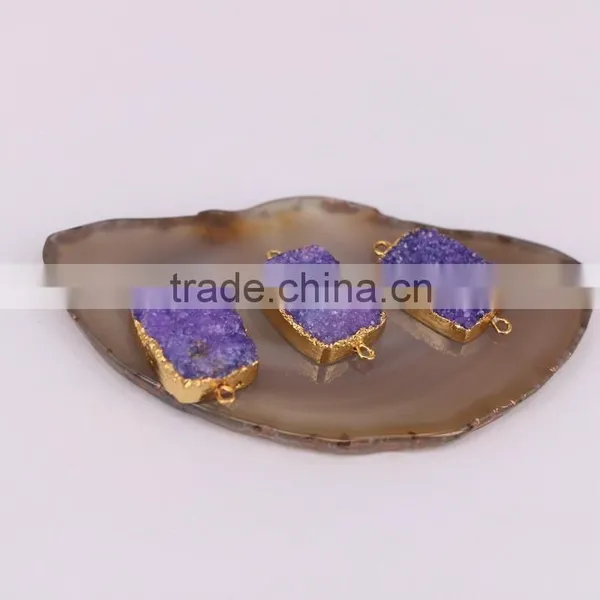 White AB / Purple / Black Druzy Quartz Stone Connector Beads, Rectangle Shape Gold Plated Crystal Drusy Gem Stone Beads photo-5
