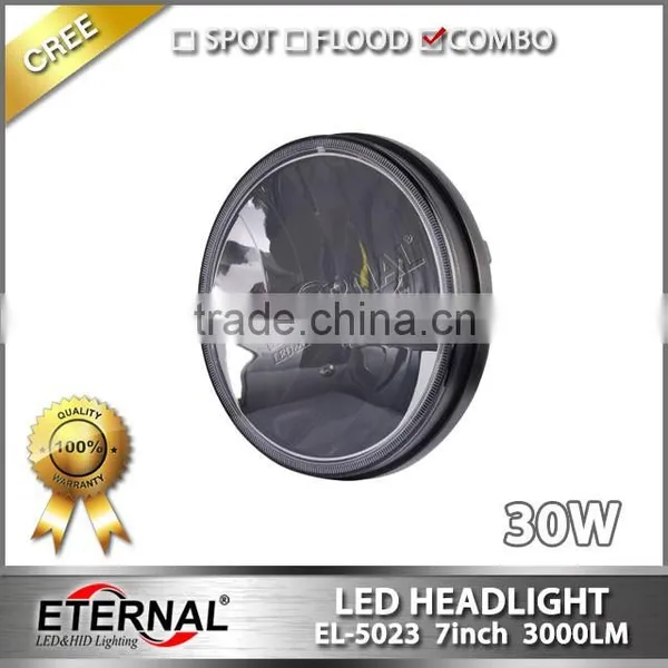 7in Round Headlight 30W LED Headlight Dual Beam With H4 Plug For Jeep Wrangler JK CJ LJ TJ DRL Headlight Replacement photo-2