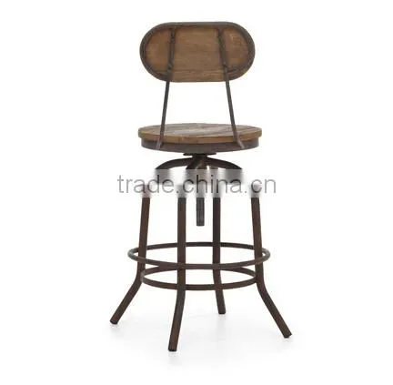 Industrial Rustic Wood Metal Counter Chair photo-4