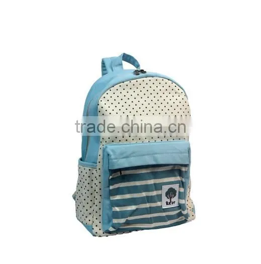 Canvas Polka Dots and Stripes School Bag School Backpack For Campus Hiking Travel Book Bag photo-2