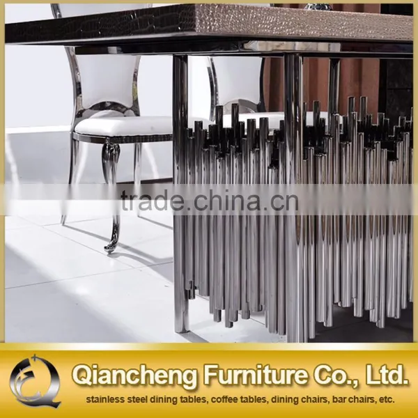 Hot Cake MDF Top Dining Table Set With Silver Frame photo-4