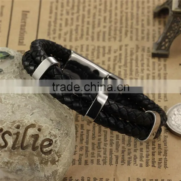 316L Mens Stainless Steel Jewelry Leather Bracelet Wholesale photo-3