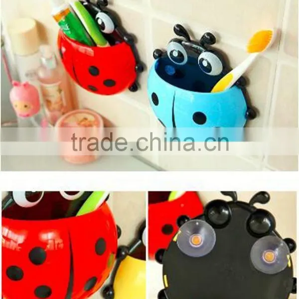 Cute Cartoon Ladybug Kids Wall Suction Cup Mount Toothbrush Box Travel Organizer Plastic Box Storage Organizer photo-2