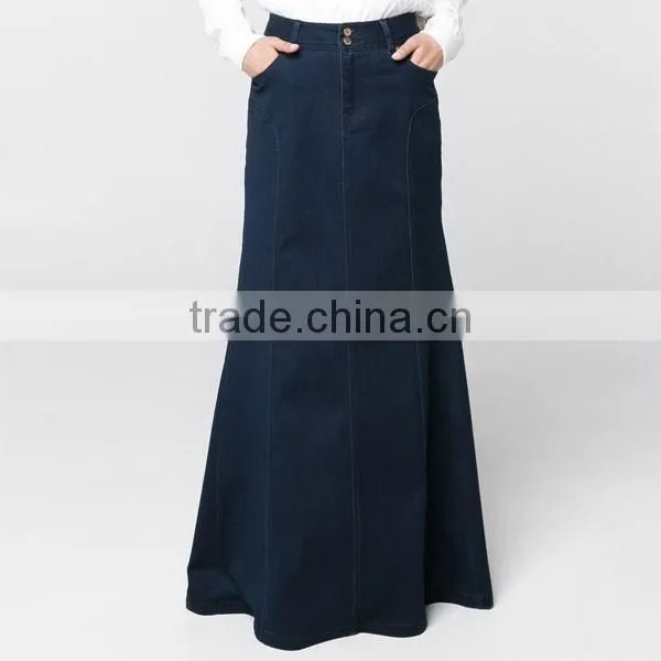 Top Quality Dark Blue Cotton Blue Color Girls Soft Denim Long Skirt photo-2