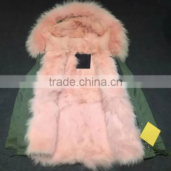 Myfur Peach Pink Detachable Fox Fur Lining Real Raccoon Fur Hood Parka photo-2
