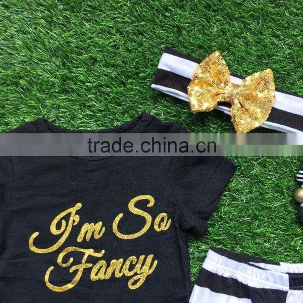 Girls Summer Outfits Baby Girls Boutique Clothing Girls I'm so Fancy Otufits Stripe Capri Pants Sets With Accessories photo-2